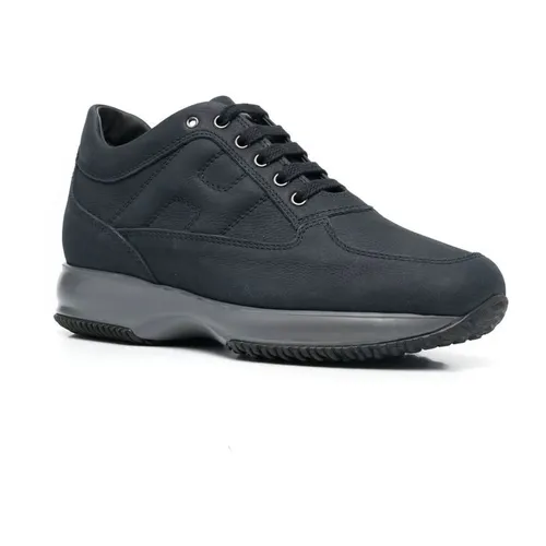 Blue Suede Interactive Sneakers with Visible Stitching - Hogan - Modalova