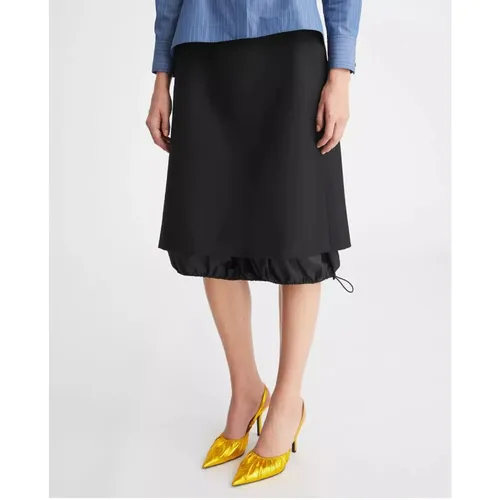 Black Wool Midi Skirt with Silk Lining - Tory Burch - Modalova