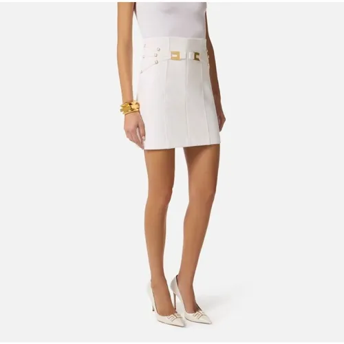 Miniskirt in double-layer stretch crêpe with elastic straps - Elisabetta Franchi - Modalova