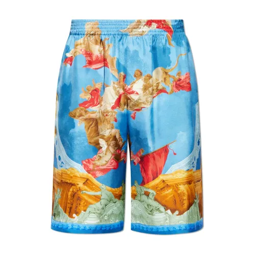 Silk Shorts With Print - Versace - Modalova