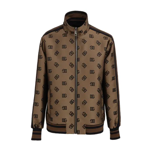 Monogram Zip Jacket with Ribbed Trim - Dolce & Gabbana - Modalova
