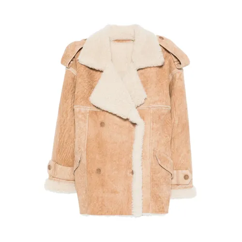 Shearling Collar Beige Leather Jacket - Salvatore Santoro - Modalova