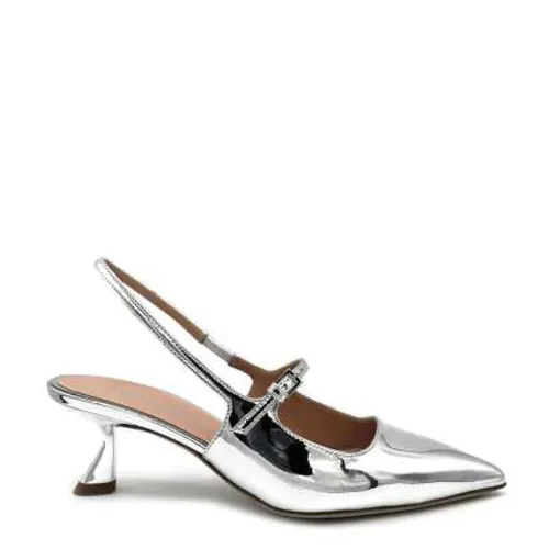 Silver Mirror Leather Slingback Heels - Ninalilou - Modalova