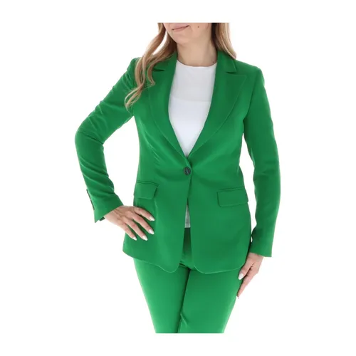 Green Button Blazer Long Sleeves - Sol Wears Women - Modalova
