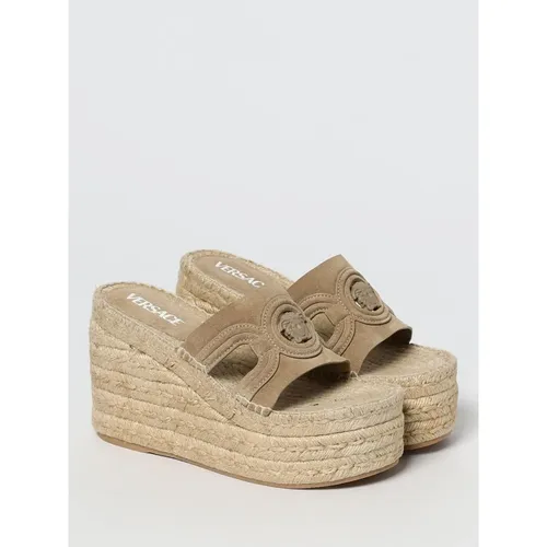 Beige Wedge Sandal with Iconic Design - Versace - Modalova