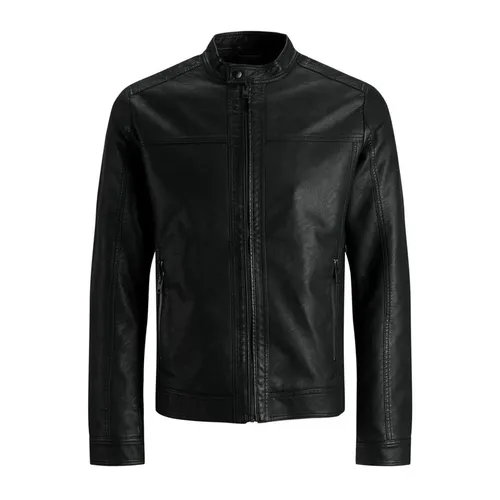 Black Eco-Leather Polyamide Mens Jacket - Jack & Jones - Modalova