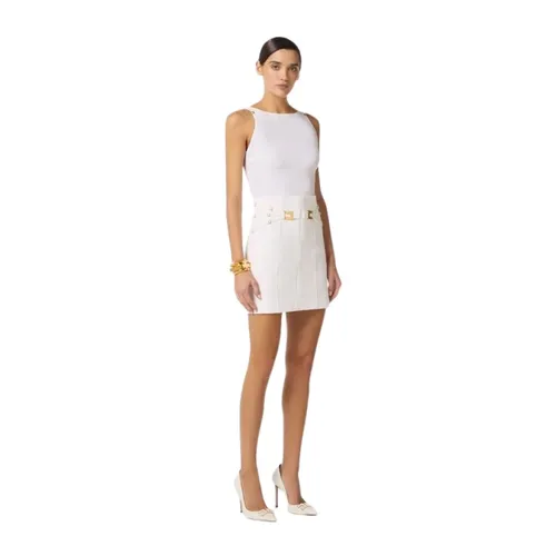 Miniskirt in double-layer stretch crêpe with elastic straps - Elisabetta Franchi - Modalova