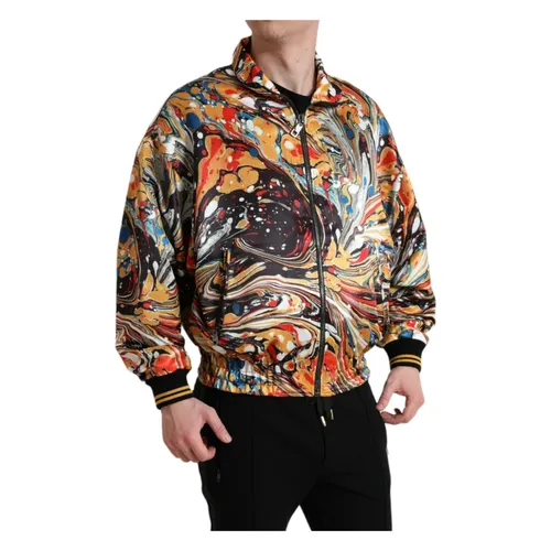 Multicolor Abstract Polyester Bomber Jacket - Dolce & Gabbana - Modalova
