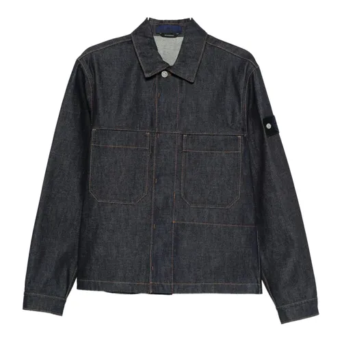 Blue Denim Jacket with Button Closure - Stone Island - Modalova
