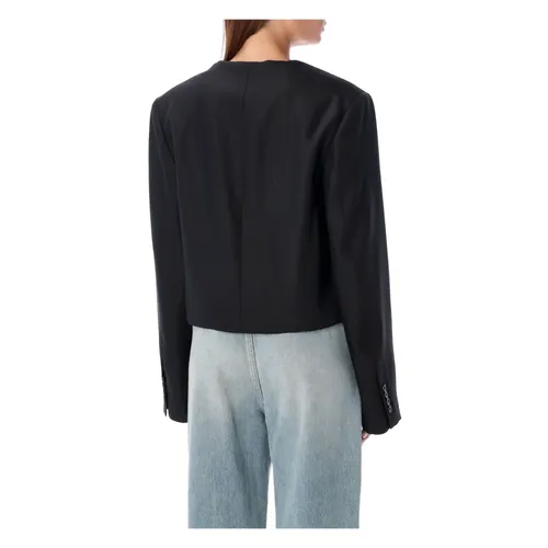 Black Wool-Blend Cropped Blazer - Loulou Studio - Modalova