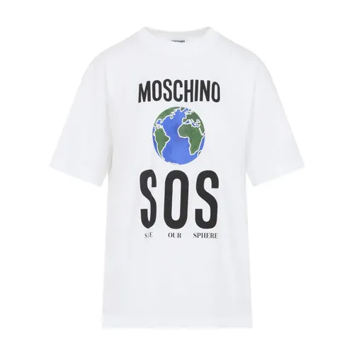 White Cotton T-Shirt with Multicolour Design - Moschino - Modalova