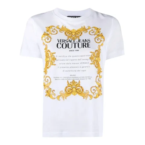 White Cotton T-Shirt with Front Print - Versace Jeans Couture - Modalova