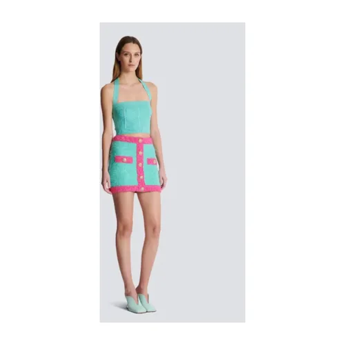 Two-Tone Buttoned Knit Skirt - Balmain - Modalova