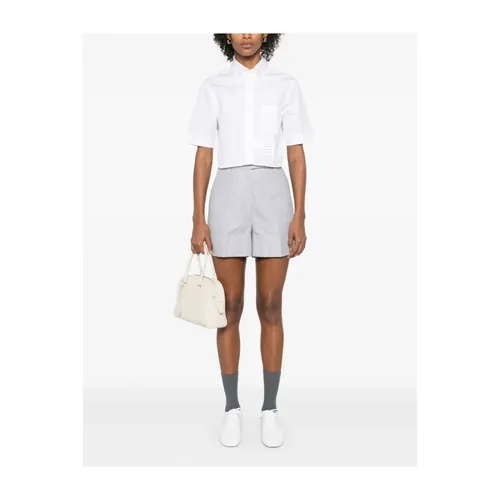 White Poplin Cropped Shirt - Thom Browne - Modalova