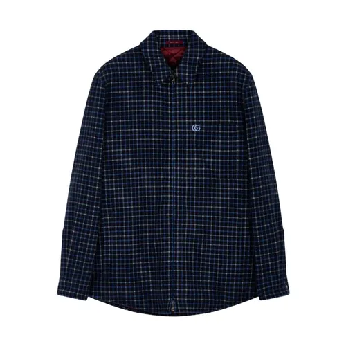 Wool Flannel Zip Jacket with Embroidery - Gucci - Modalova