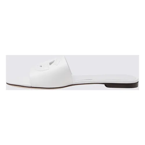 White Leather Flats with Logo Detailing - Dolce & Gabbana - Modalova