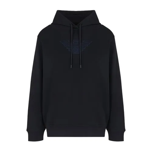 Sudadera con capucha de algodón bordada - Emporio Armani - Modalova