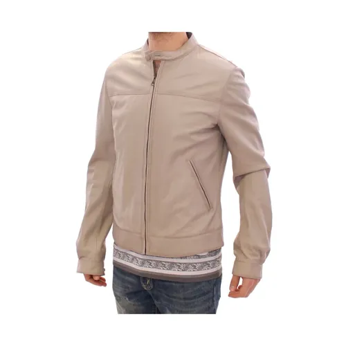 Elegant Beige Leather Lambskin Jacket - Dolce & Gabbana - Modalova