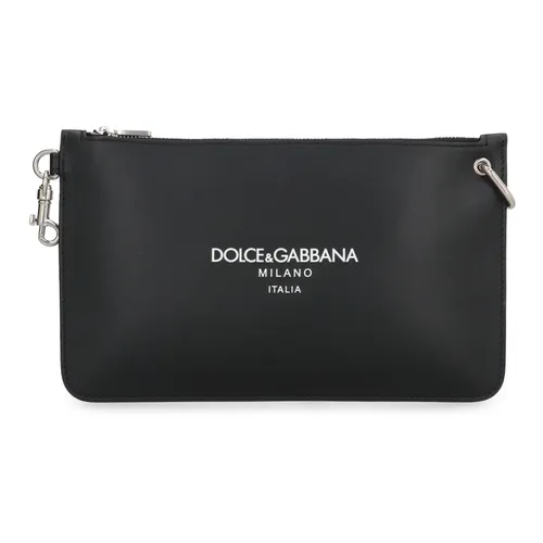 Leather Flat Pouch with Shoulder Strap - Dolce & Gabbana - Modalova