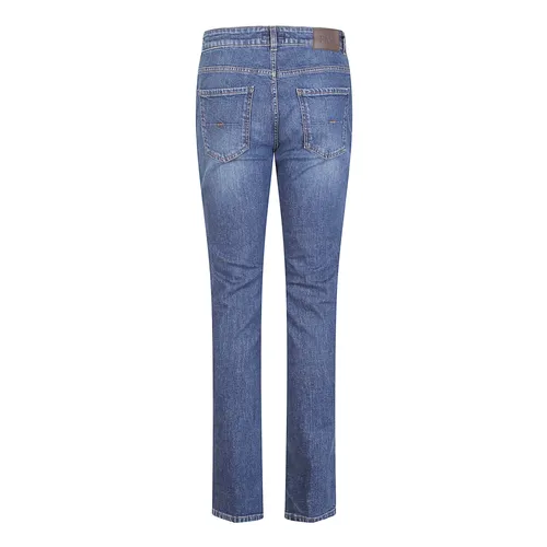 Stretch denim jeans with leather patch - Fay - Modalova