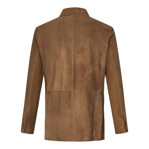 Beige Suede Double-Breasted Jacket - Franzese Collection - Modalova