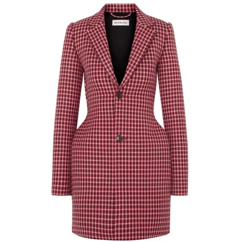 Puffy Effect Wool Check Blazer Jacket - Balenciaga - Modalova