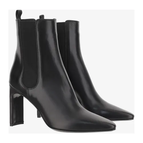 Pointed Toe Leather Boots with Wide Heel - Sartore - Modalova