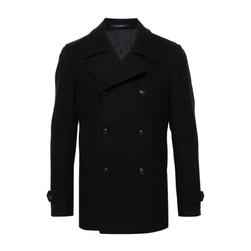 Blue Wool Blend Double-Breasted Coat - Tagliatore - Modalova