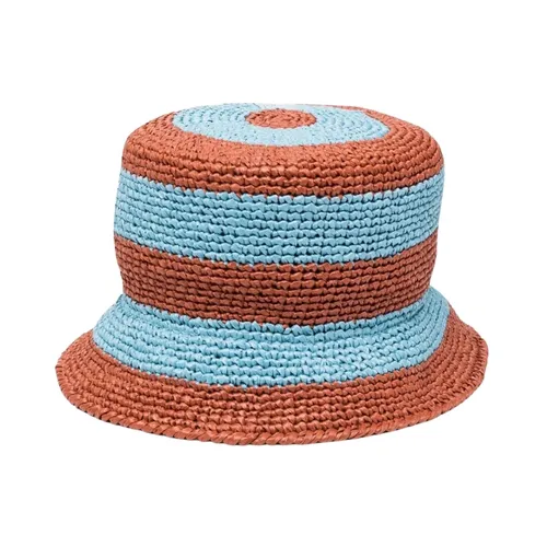 Bicolore Raffia Crochet Bucket Hat - La DoubleJ - Modalova