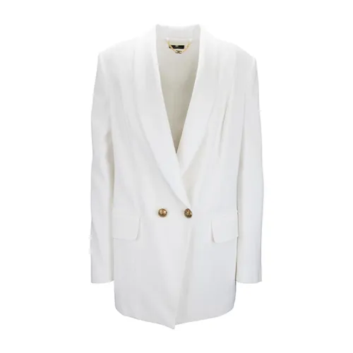 Gold Button V-Neck Blazer - Elisabetta Franchi - Modalova