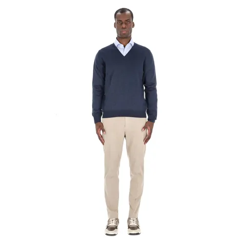 Blue Wool V-Neck Sweater - Barba - Modalova