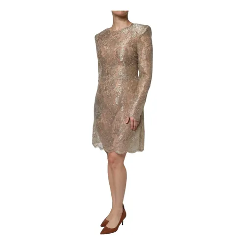 Floral Lace Sheath Mini Dress Gold - Dolce & Gabbana - Modalova