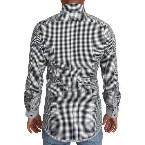 Elegant Black & White Checkered Gold Casual Shirt - Dolce & Gabbana - Modalova