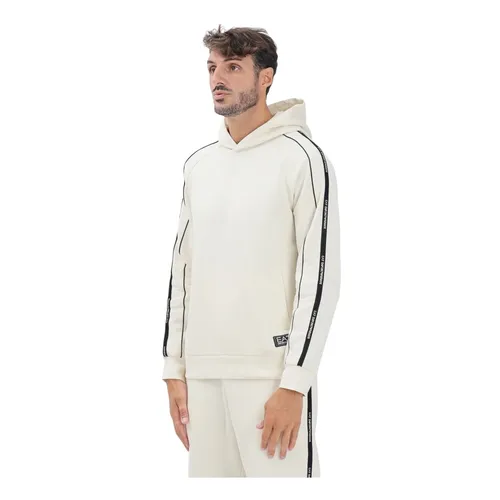 Hooded Sweater with Black Bands - Emporio Armani EA7 - Modalova