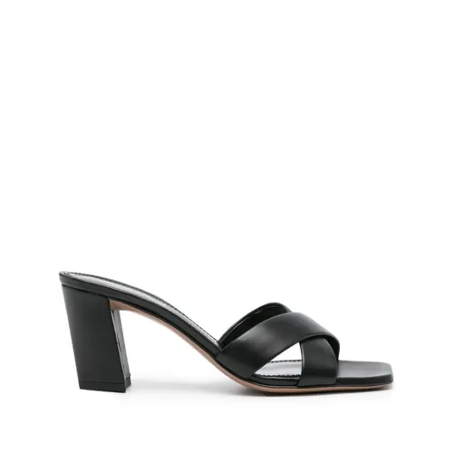 Black Leather Crossed Strap Mule Sandals - Paris Texas - Modalova