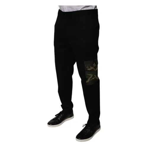 Black Cargo Pants with Print - Dolce & Gabbana - Modalova