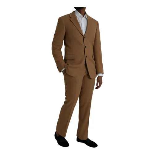 Camel Wool Two-Button Suit - Prada - Modalova