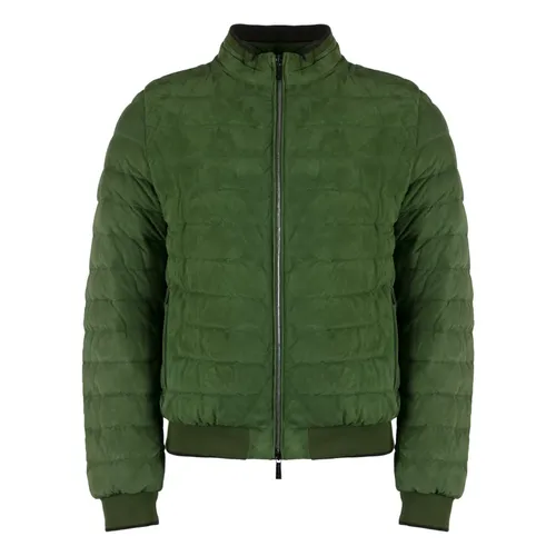 Goose Down Bomber Jacket with Leather - Moorer - Modalova