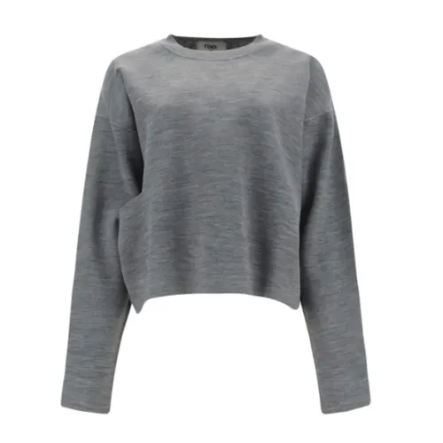 Monochrome Wool Crop Jumper - Fendi - Modalova