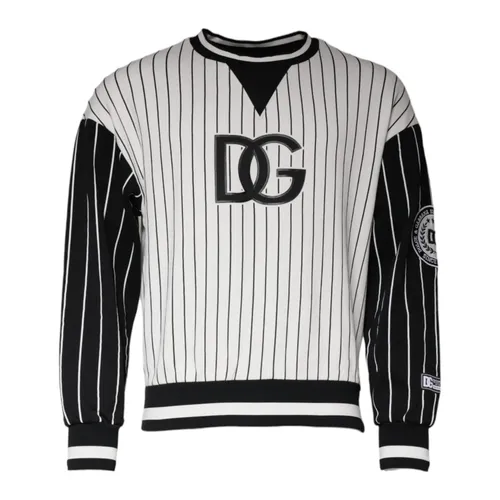Striped Logo Pullover Sweatshirt Black White - Dolce & Gabbana - Modalova