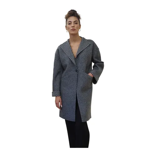 Abrigo de pata de gallo gris - Alessia Santi - Modalova