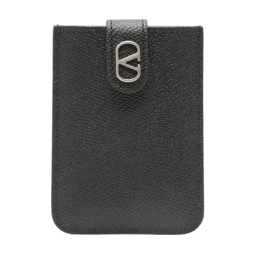 Black Leather Wallet with Snap Button - Valentino Garavani - Modalova