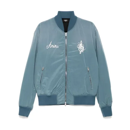 Steel Blue Bomber Jacket with Baseball Collar - Amiri - Modalova
