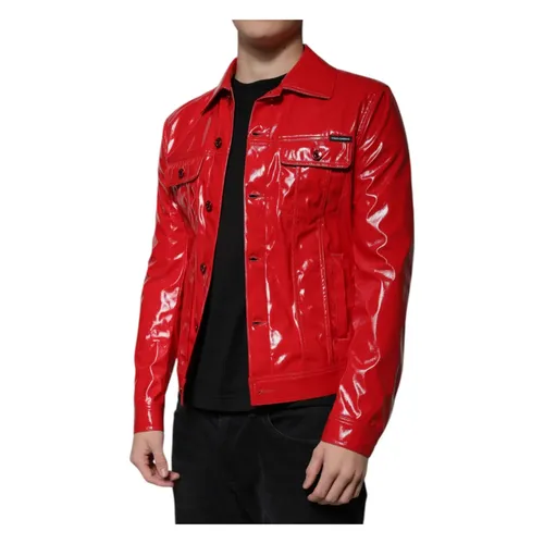 Red Polyester Biker Jacket with Logo - Dolce & Gabbana - Modalova
