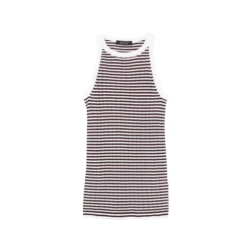 Striped Ribbed Knit Top - Aragona - Modalova