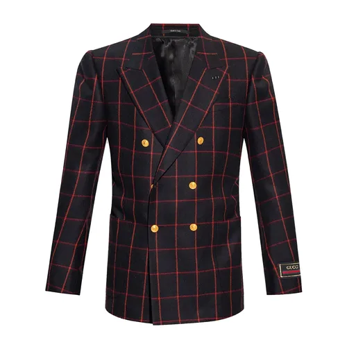 Wool Flannel Blazer Embroidered Logo Patch - Gucci - Modalova