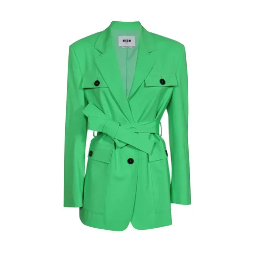 Wool Lapel Collar Jacket with Pockets - Msgm - Modalova