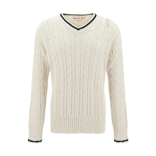 Cable-Knit V Neck Sweater - Marni - Modalova