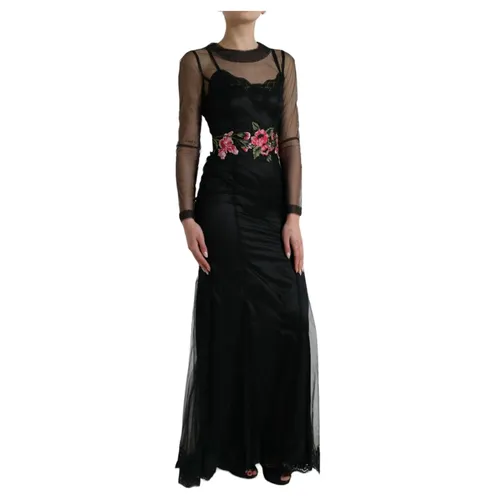 Black Floral Embroidered Mesh Gown - Dolce & Gabbana - Modalova
