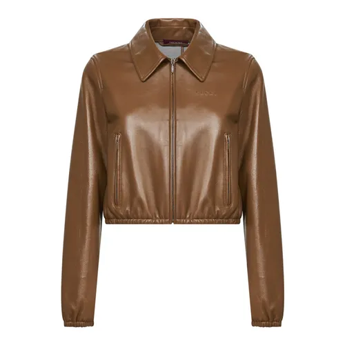 Leather Jacket With Embossed Logo - Gucci - Modalova